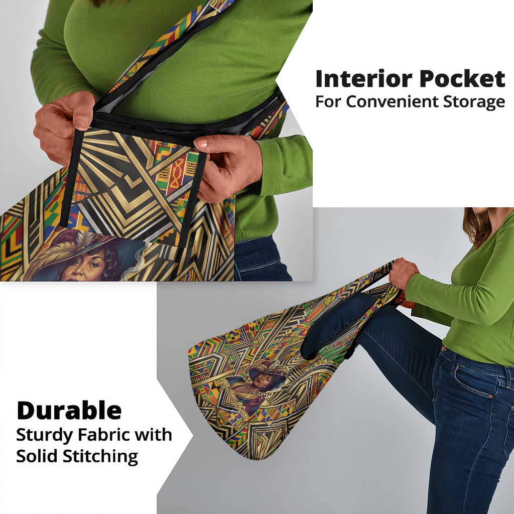 Zora Neale Hurston Grocery Bag Bold Kente and Art Deco Pattern - I Am Not Tragically Colored - African Pride