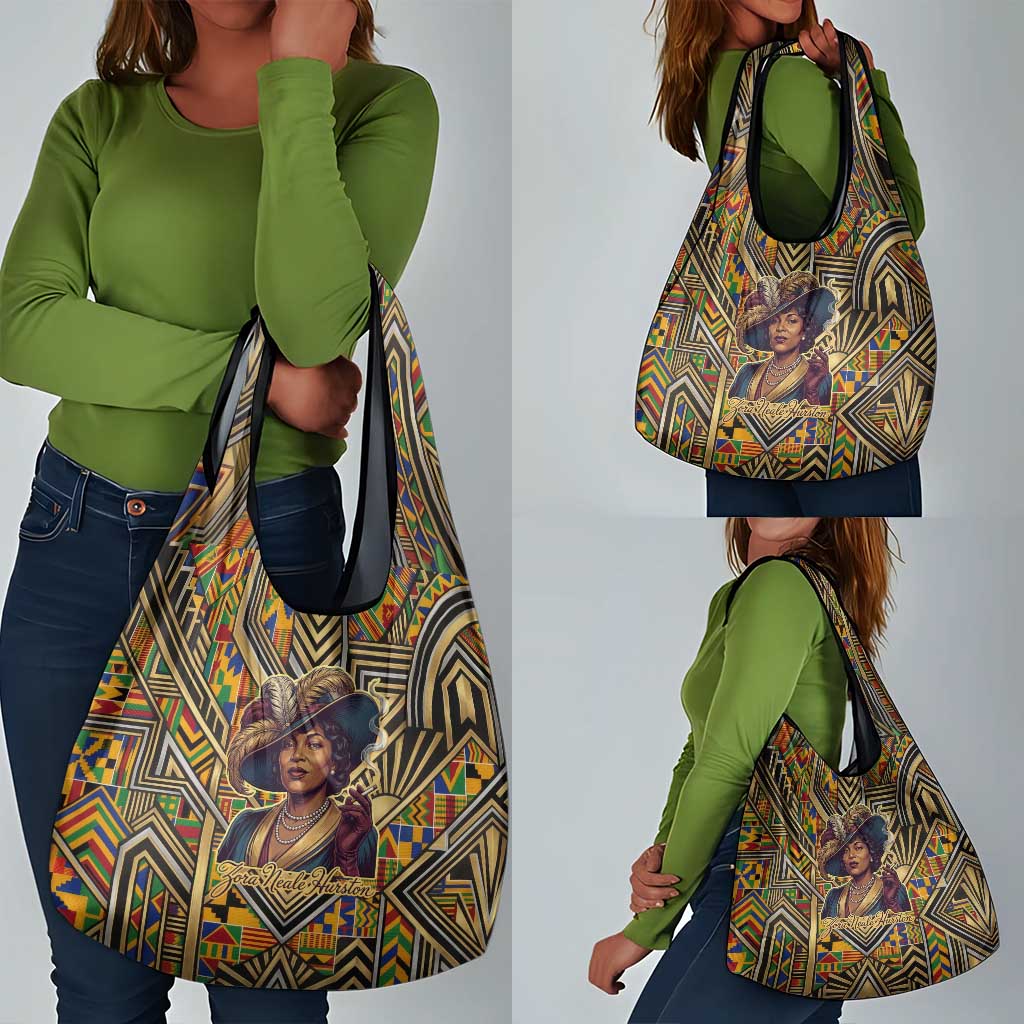 Zora Neale Hurston Grocery Bag Bold Kente and Art Deco Pattern - I Am Not Tragically Colored - African Pride