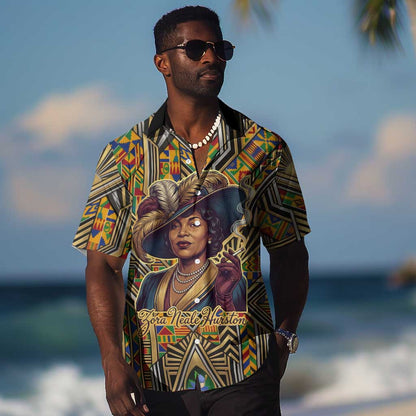 Zora Neale Hurston Hawaiian Shirt Bold Kente and Art Deco Pattern - I Am Not Tragically Colored - African Pride