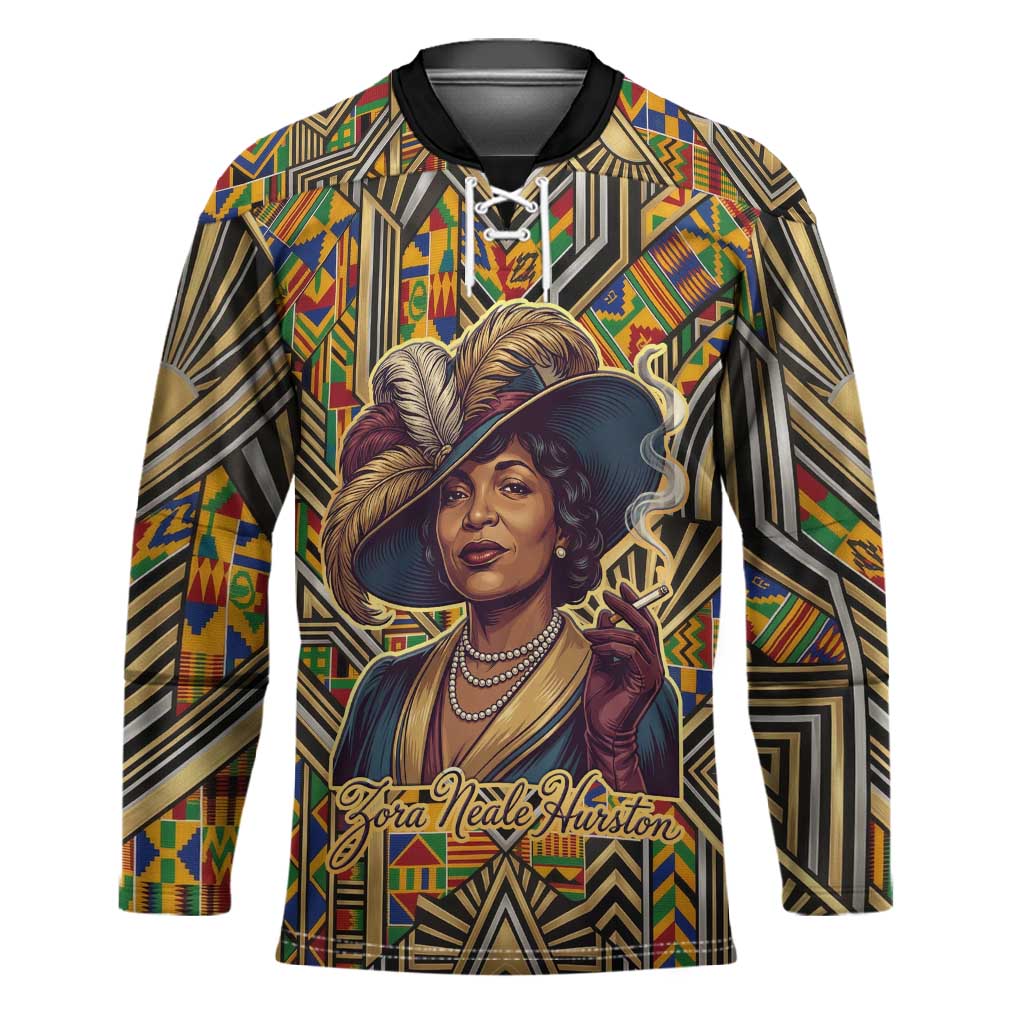 Zora Neale Hurston Hockey Jersey Bold Kente and Art Deco Pattern - I Am Not Tragically Colored - African Pride