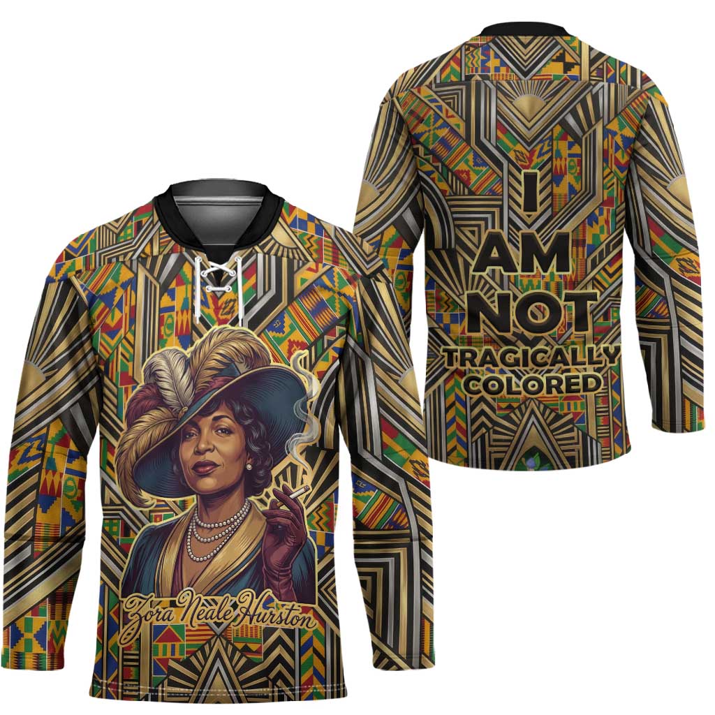 Zora Neale Hurston Hockey Jersey Bold Kente and Art Deco Pattern - I Am Not Tragically Colored - African Pride