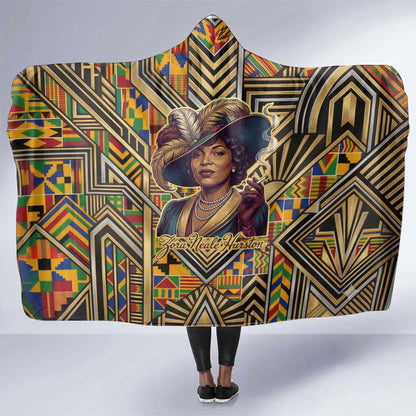 Zora Neale Hurston Hooded Blanket Bold Kente and Art Deco Pattern - I Am Not Tragically Colored - African Pride