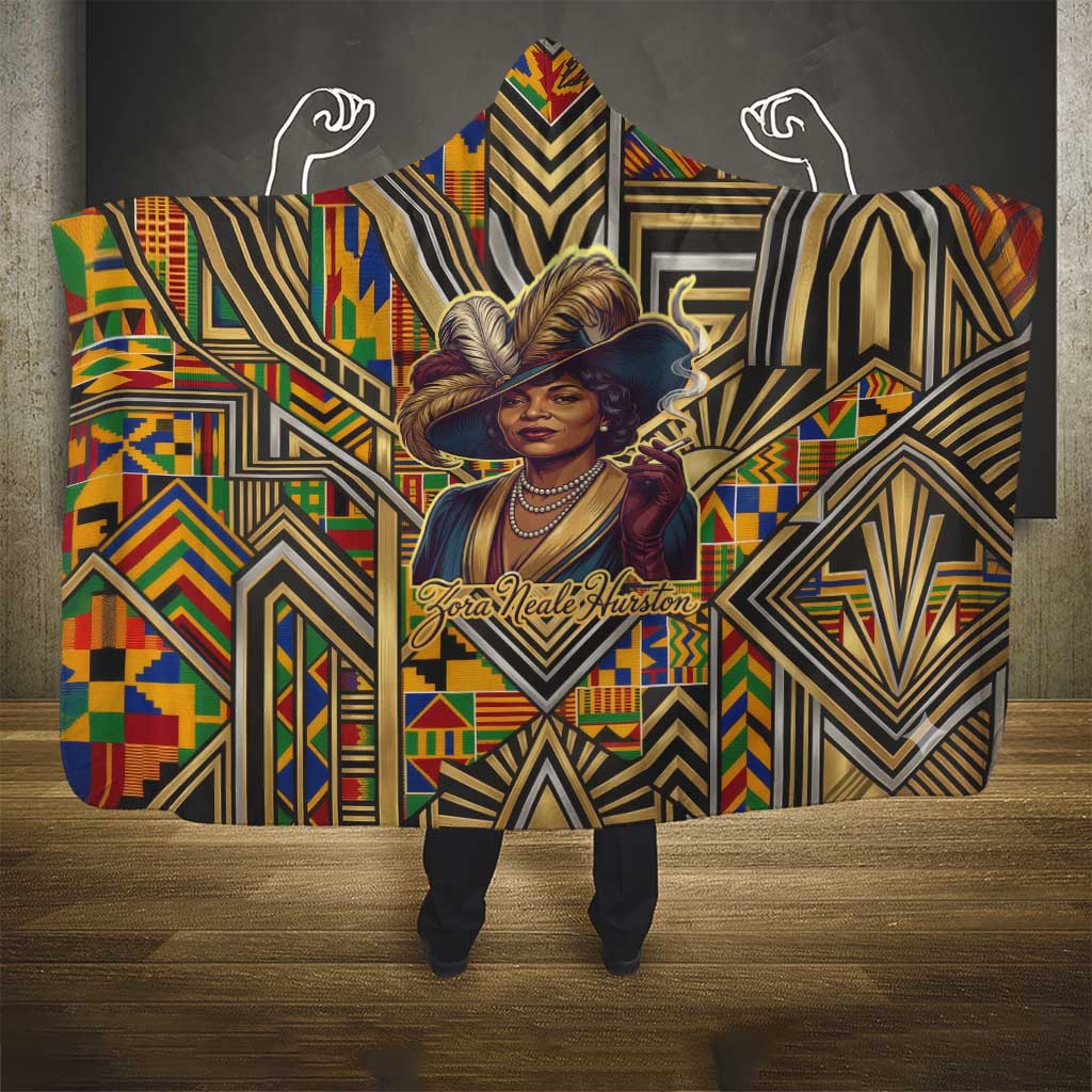 Zora Neale Hurston Hooded Blanket Bold Kente and Art Deco Pattern - I Am Not Tragically Colored - African Pride