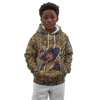 Zora Neale Hurston Kid Hoodie Bold Kente and Art Deco Pattern - I Am Not Tragically Colored - African Pride
