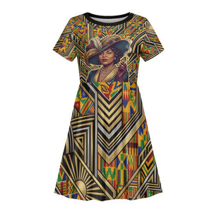 Zora Neale Hurston Kid Short Sleeve Dress Bold Kente and Art Deco Pattern - I Am Not Tragically Colored - African Pride