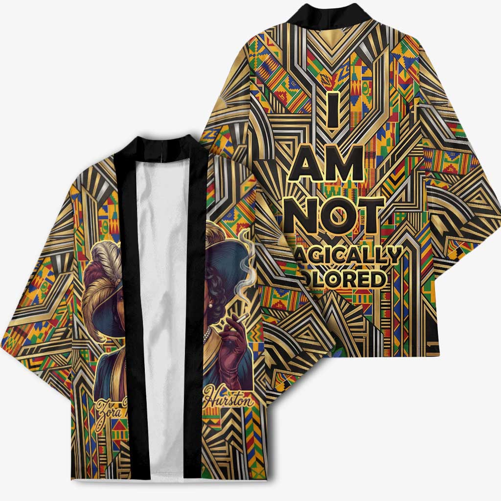 Zora Neale Hurston Kimono Bold Kente and Art Deco Pattern - I Am Not Tragically Colored - African Pride