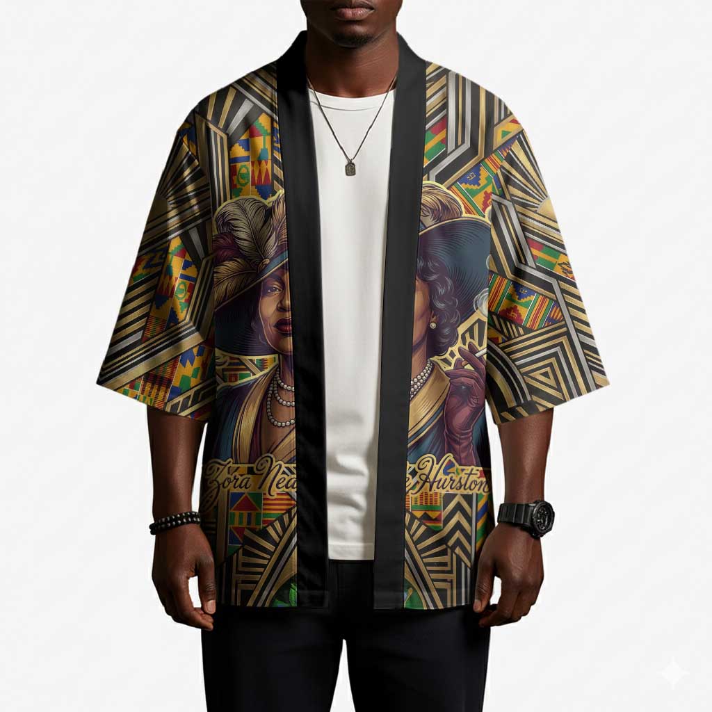 Zora Neale Hurston Kimono Bold Kente and Art Deco Pattern - I Am Not Tragically Colored - African Pride
