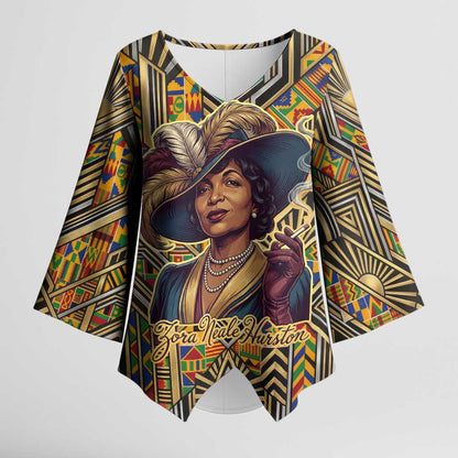 Zora Neale Hurston Kimono Sleeve Blouse Bold Kente and Art Deco Pattern - I Am Not Tragically Colored - African Pride