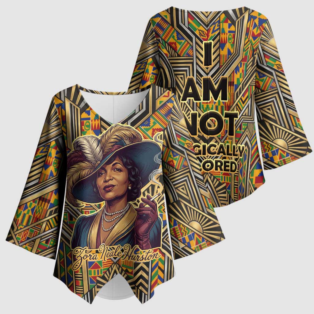 Zora Neale Hurston Kimono Sleeve Blouse Bold Kente and Art Deco Pattern - I Am Not Tragically Colored - African Pride