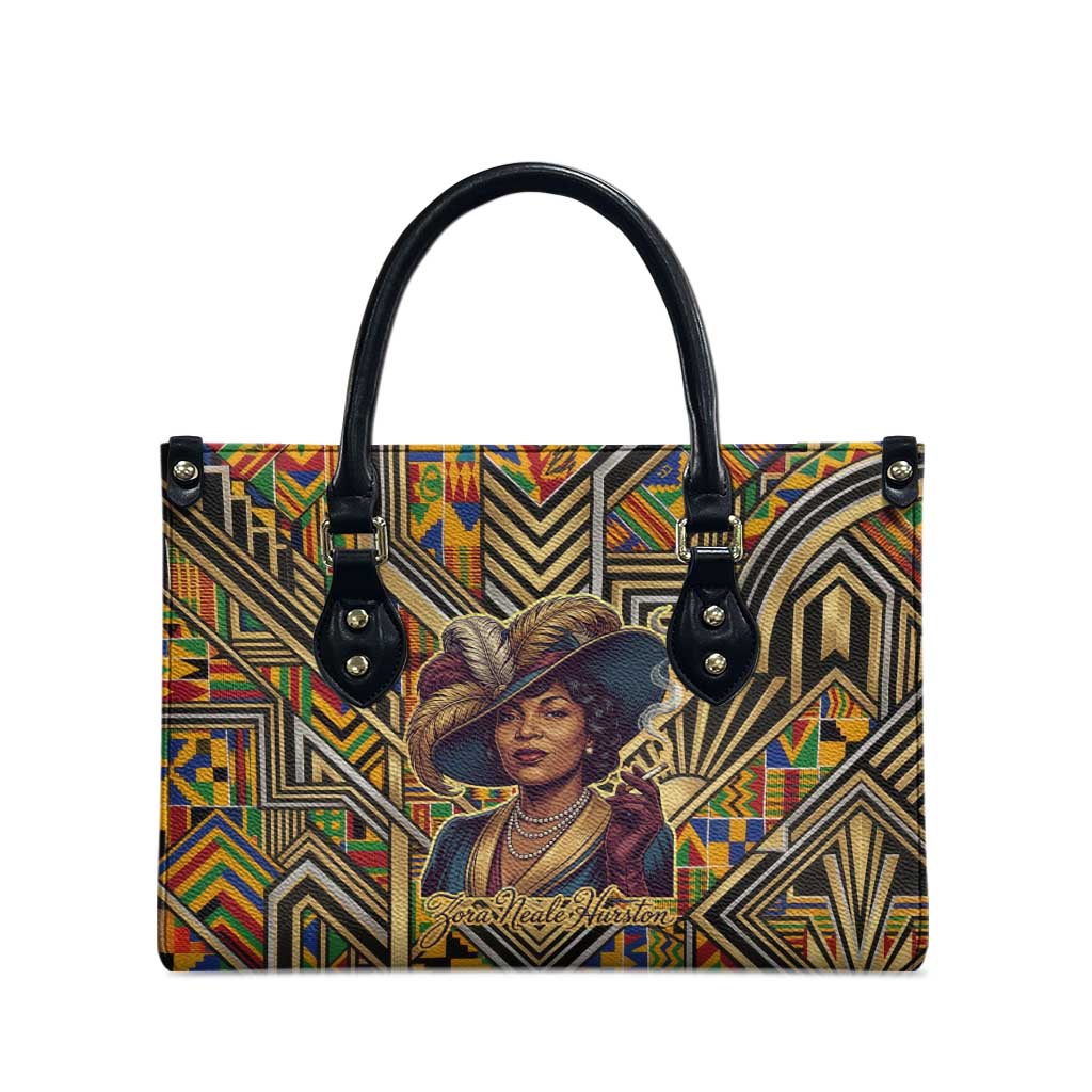 Zora Neale Hurston Leather Bag Bold Kente and Art Deco Pattern - I Am Not Tragically Colored - African Pride