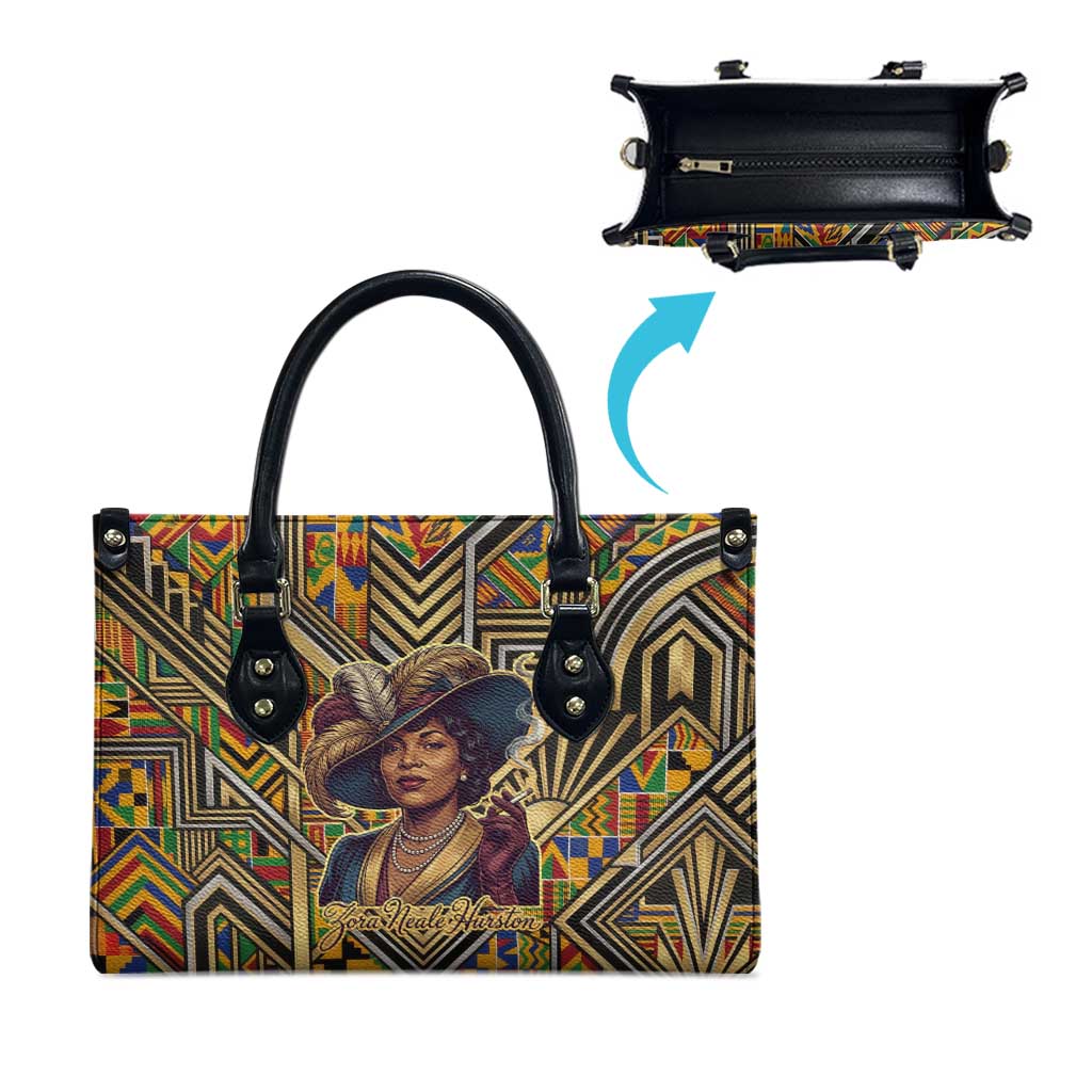 Zora Neale Hurston Leather Bag Bold Kente and Art Deco Pattern - I Am Not Tragically Colored - African Pride