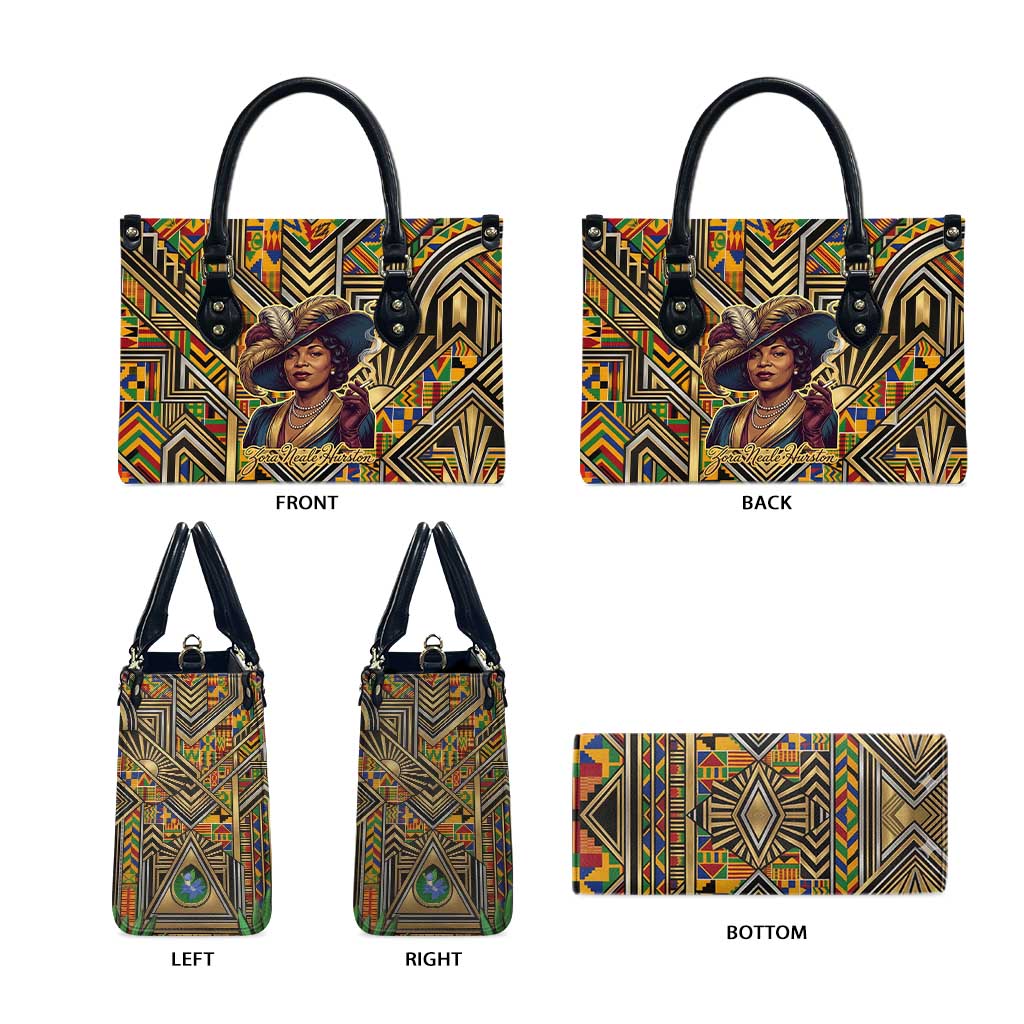Zora Neale Hurston Leather Bag Bold Kente and Art Deco Pattern - I Am Not Tragically Colored - African Pride