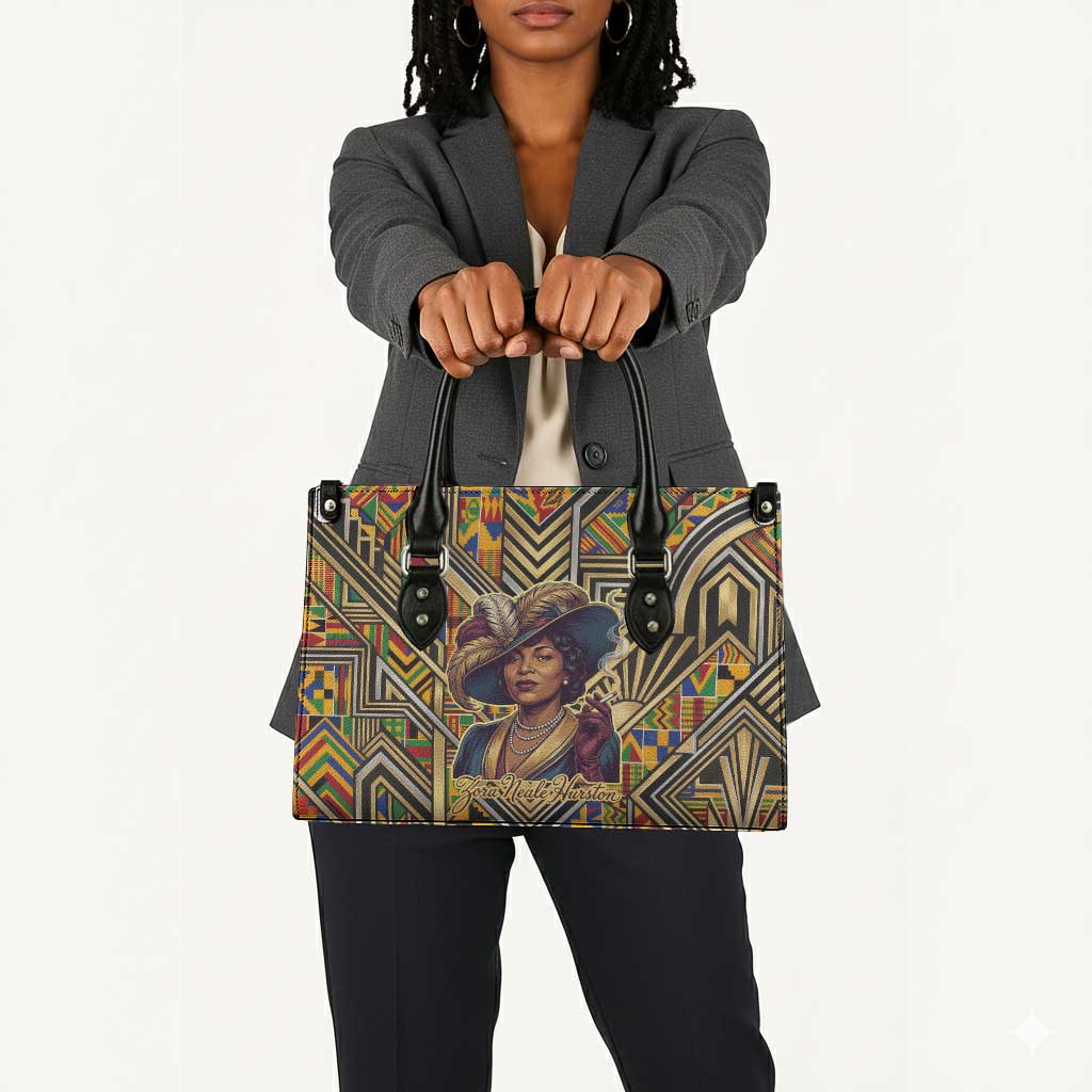 Zora Neale Hurston Leather Bag Bold Kente and Art Deco Pattern - I Am Not Tragically Colored - African Pride