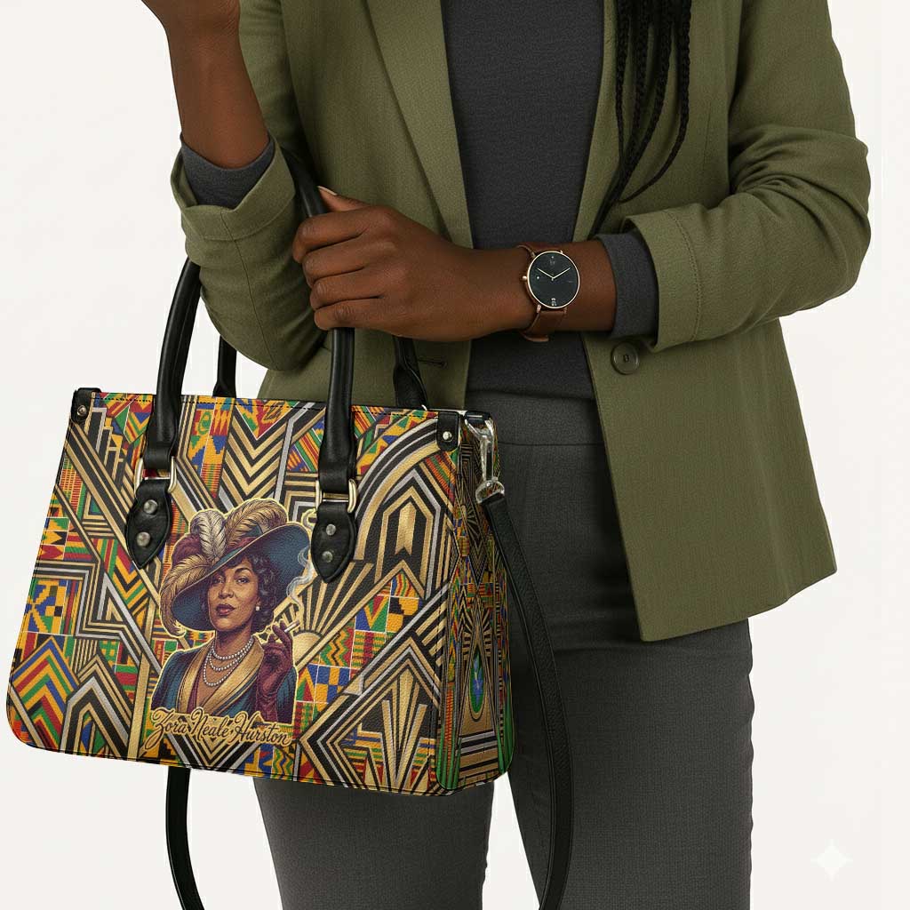 Zora Neale Hurston Leather Bag Bold Kente and Art Deco Pattern - I Am Not Tragically Colored - African Pride