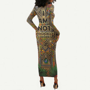 Zora Neale Hurston Long Sleeve Bodycon Dress Bold Kente and Art Deco Pattern - I Am Not Tragically Colored - African Pride