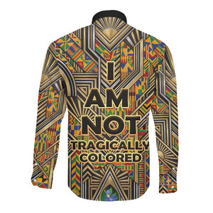 Zora Neale Hurston Long Sleeve Button Shirt Bold Kente and Art Deco Pattern - I Am Not Tragically Colored - African Pride