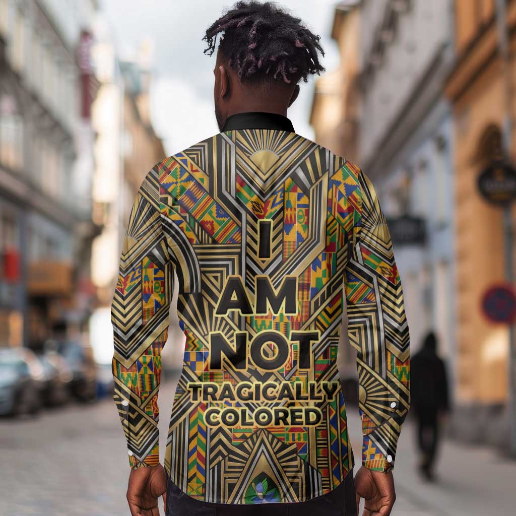 Zora Neale Hurston Long Sleeve Button Shirt Bold Kente and Art Deco Pattern - I Am Not Tragically Colored - African Pride