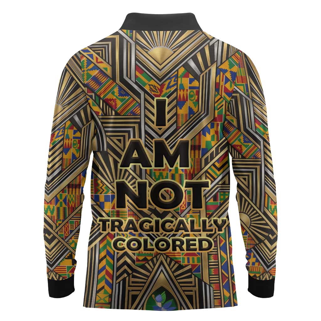 Zora Neale Hurston Long Sleeve Polo Shirt Bold Kente and Art Deco Pattern - I Am Not Tragically Colored - African Pride