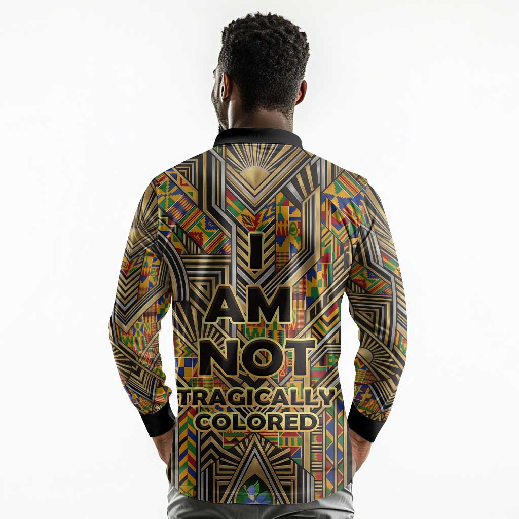 Zora Neale Hurston Long Sleeve Polo Shirt Bold Kente and Art Deco Pattern - I Am Not Tragically Colored - African Pride
