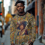 Zora Neale Hurston Long Sleeve Shirt Bold Kente and Art Deco Pattern - I Am Not Tragically Colored - African Pride