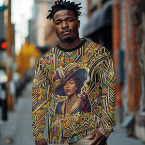 Zora Neale Hurston Long Sleeve Shirt Bold Kente and Art Deco Pattern - I Am Not Tragically Colored - African Pride