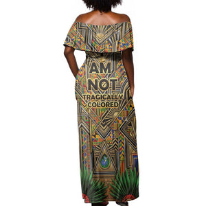 Zora Neale Hurston Off Shoulder Maxi Dress Bold Kente and Art Deco Pattern - I Am Not Tragically Colored - African Pride