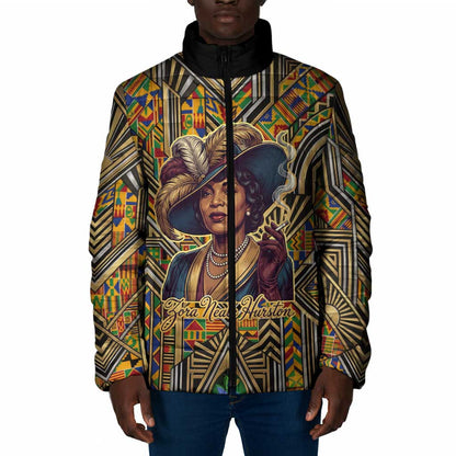 Zora Neale Hurston Padded Jacket Bold Kente and Art Deco Pattern - I Am Not Tragically Colored - African Pride
