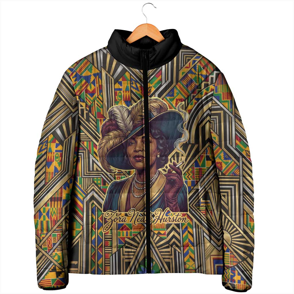 Zora Neale Hurston Padded Jacket Bold Kente and Art Deco Pattern - I Am Not Tragically Colored - African Pride