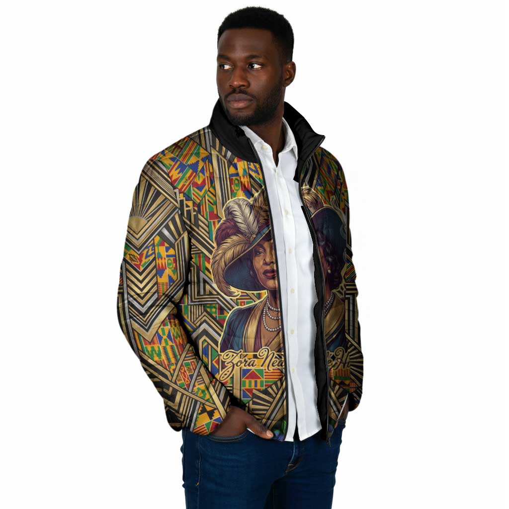 Zora Neale Hurston Padded Jacket Bold Kente and Art Deco Pattern - I Am Not Tragically Colored - African Pride
