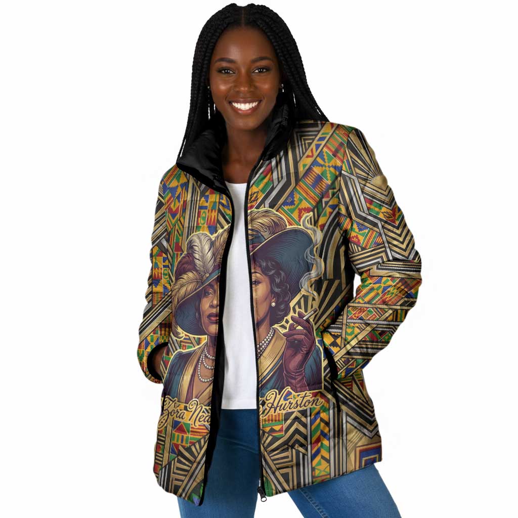 Zora Neale Hurston Padded Jacket Bold Kente and Art Deco Pattern - I Am Not Tragically Colored - African Pride