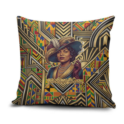 Zora Neale Hurston Pillow Cover Bold Kente and Art Deco Pattern - I Am Not Tragically Colored - African Pride