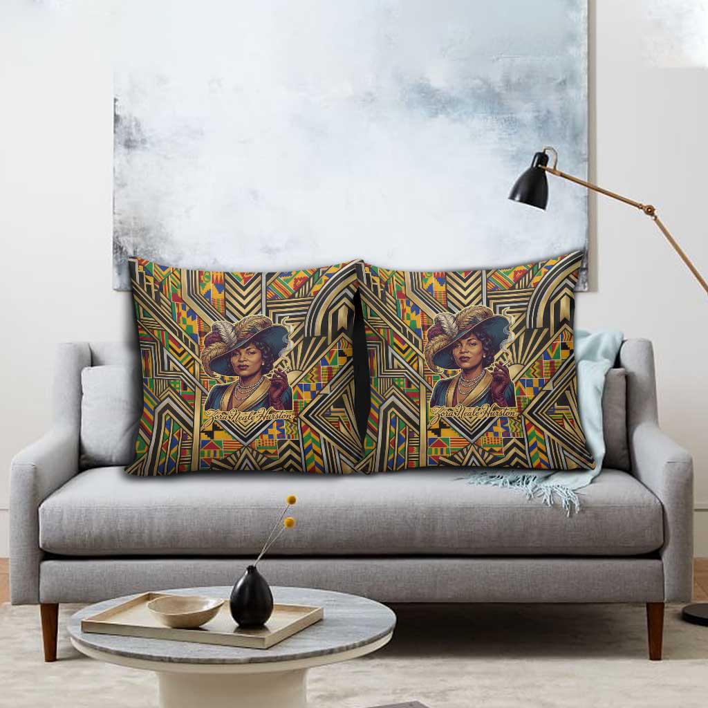 Zora Neale Hurston Pillow Cover Bold Kente and Art Deco Pattern - I Am Not Tragically Colored - African Pride
