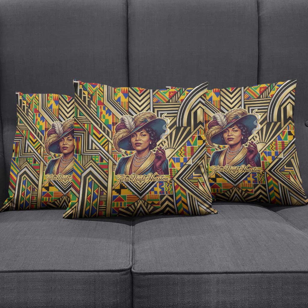 Zora Neale Hurston Pillow Cover Bold Kente and Art Deco Pattern - I Am Not Tragically Colored - African Pride