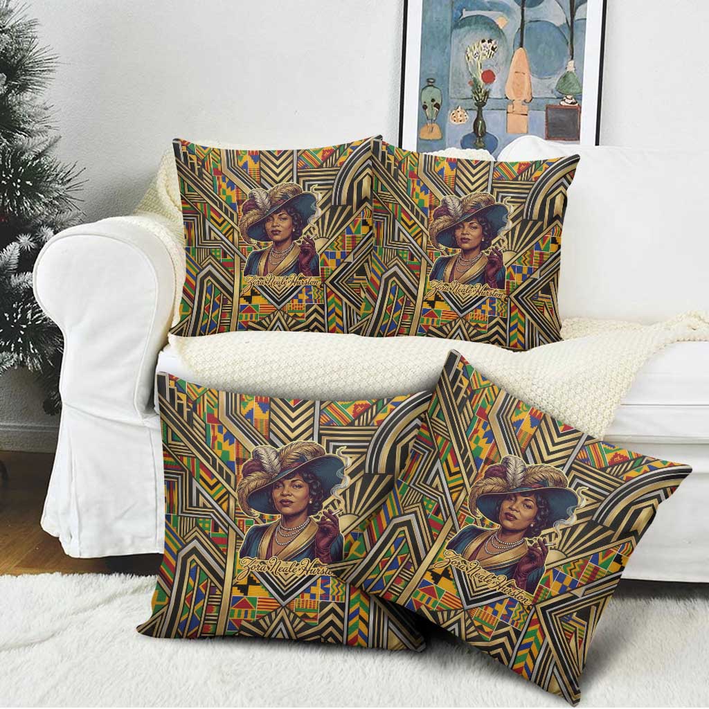 Zora Neale Hurston Pillow Cover Bold Kente and Art Deco Pattern - I Am Not Tragically Colored - African Pride