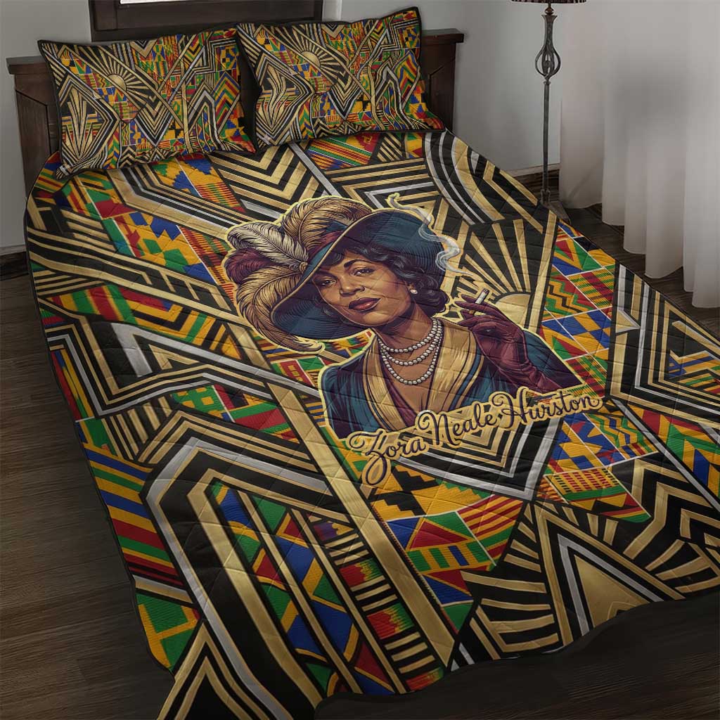Zora Neale Hurston Quilt Bed Set Bold Kente and Art Deco Pattern - I Am Not Tragically Colored - African Pride