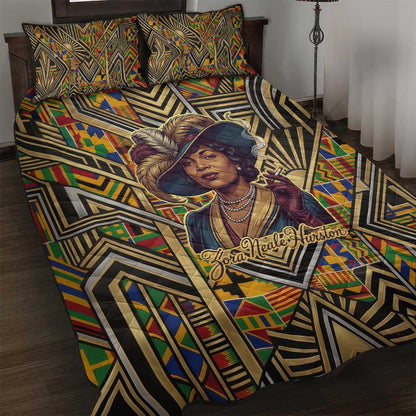 Zora Neale Hurston Quilt Bed Set Bold Kente and Art Deco Pattern - I Am Not Tragically Colored - African Pride
