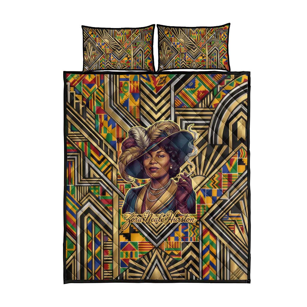 Zora Neale Hurston Quilt Bed Set Bold Kente and Art Deco Pattern - I Am Not Tragically Colored - African Pride