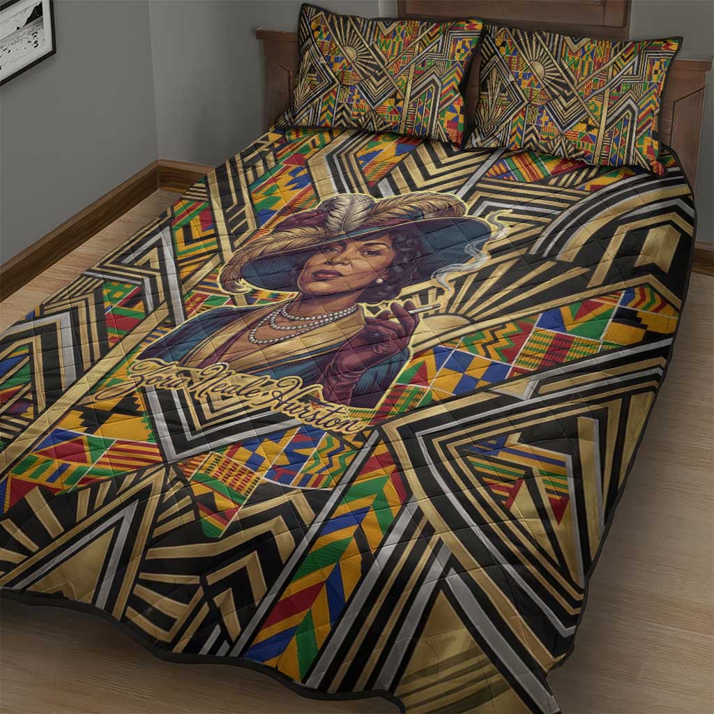 Zora Neale Hurston Quilt Bed Set Bold Kente and Art Deco Pattern - I Am Not Tragically Colored - African Pride