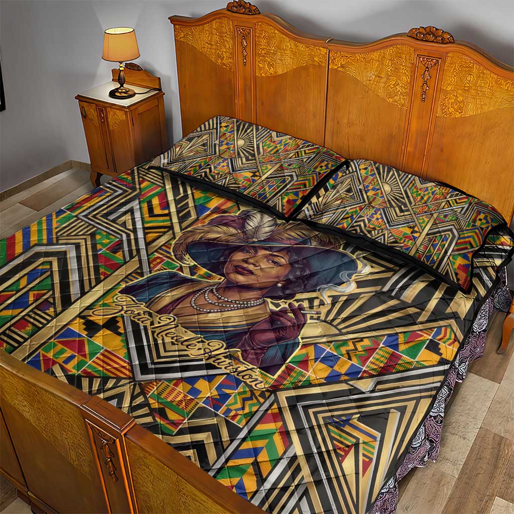 Zora Neale Hurston Quilt Bed Set Bold Kente and Art Deco Pattern - I Am Not Tragically Colored - African Pride