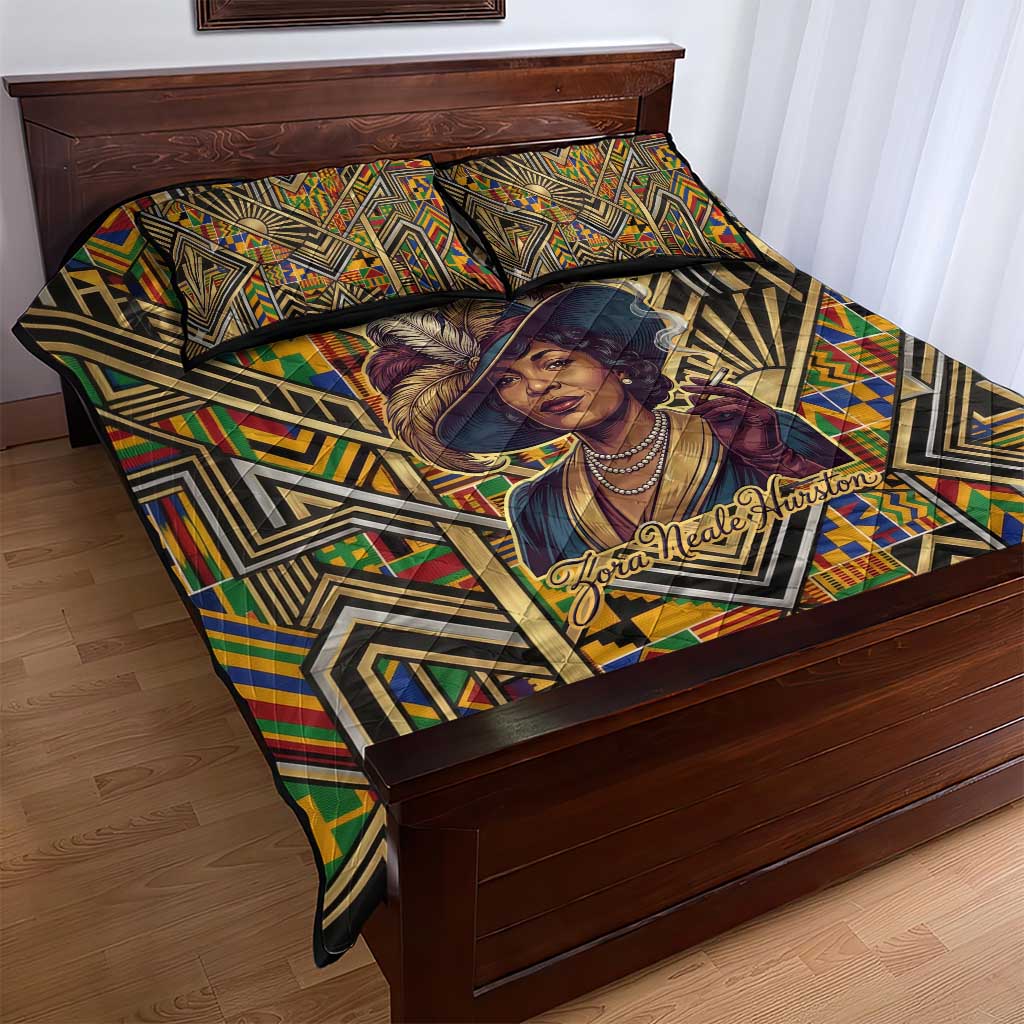 Zora Neale Hurston Quilt Bed Set Bold Kente and Art Deco Pattern - I Am Not Tragically Colored - African Pride