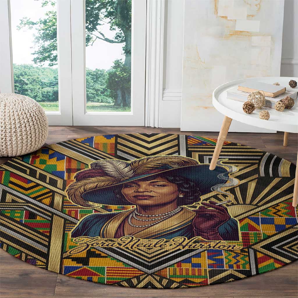 Zora Neale Hurston Round Carpet Bold Kente and Art Deco Pattern - I Am Not Tragically Colored - African Pride