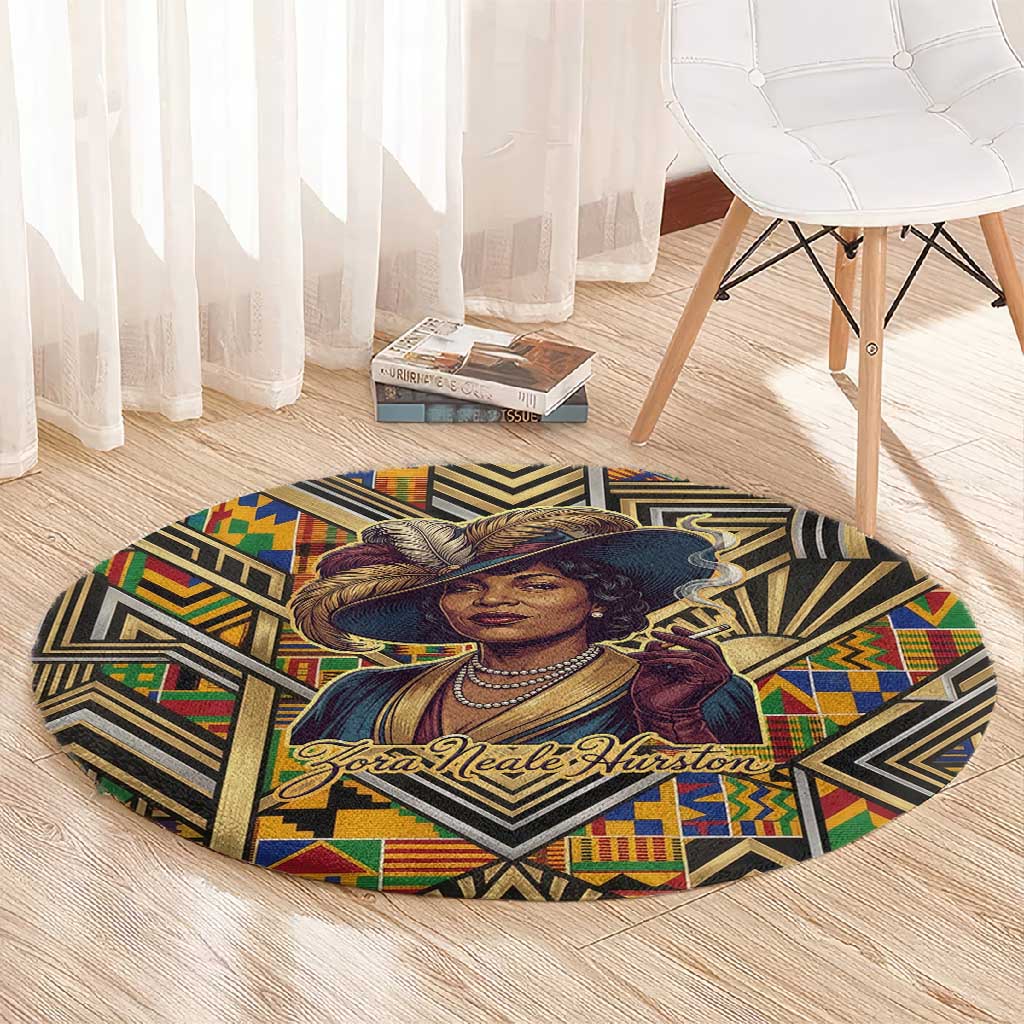 Zora Neale Hurston Round Carpet Bold Kente and Art Deco Pattern - I Am Not Tragically Colored - African Pride