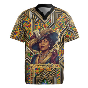 Zora Neale Hurston Rugby Jersey Bold Kente and Art Deco Pattern - I Am Not Tragically Colored - African Pride