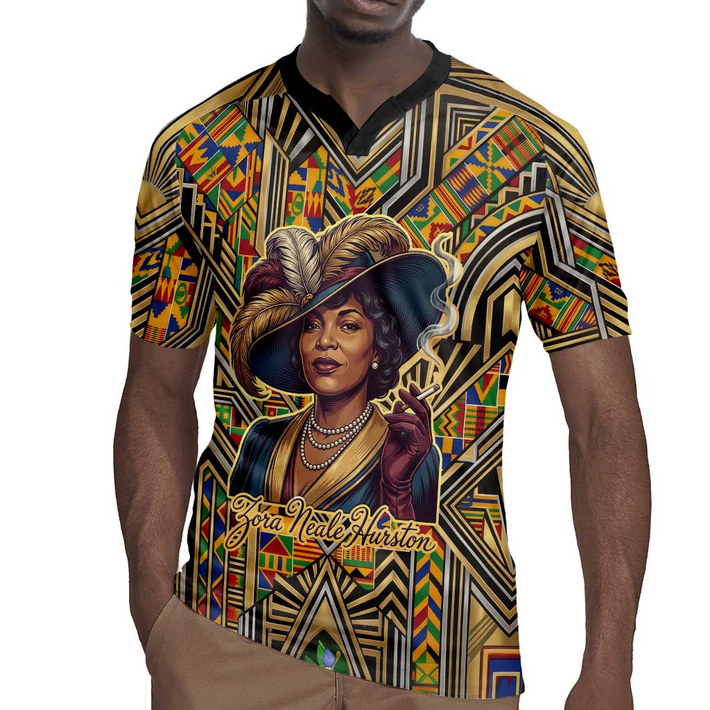 Zora Neale Hurston Rugby Jersey Bold Kente and Art Deco Pattern - I Am Not Tragically Colored - African Pride