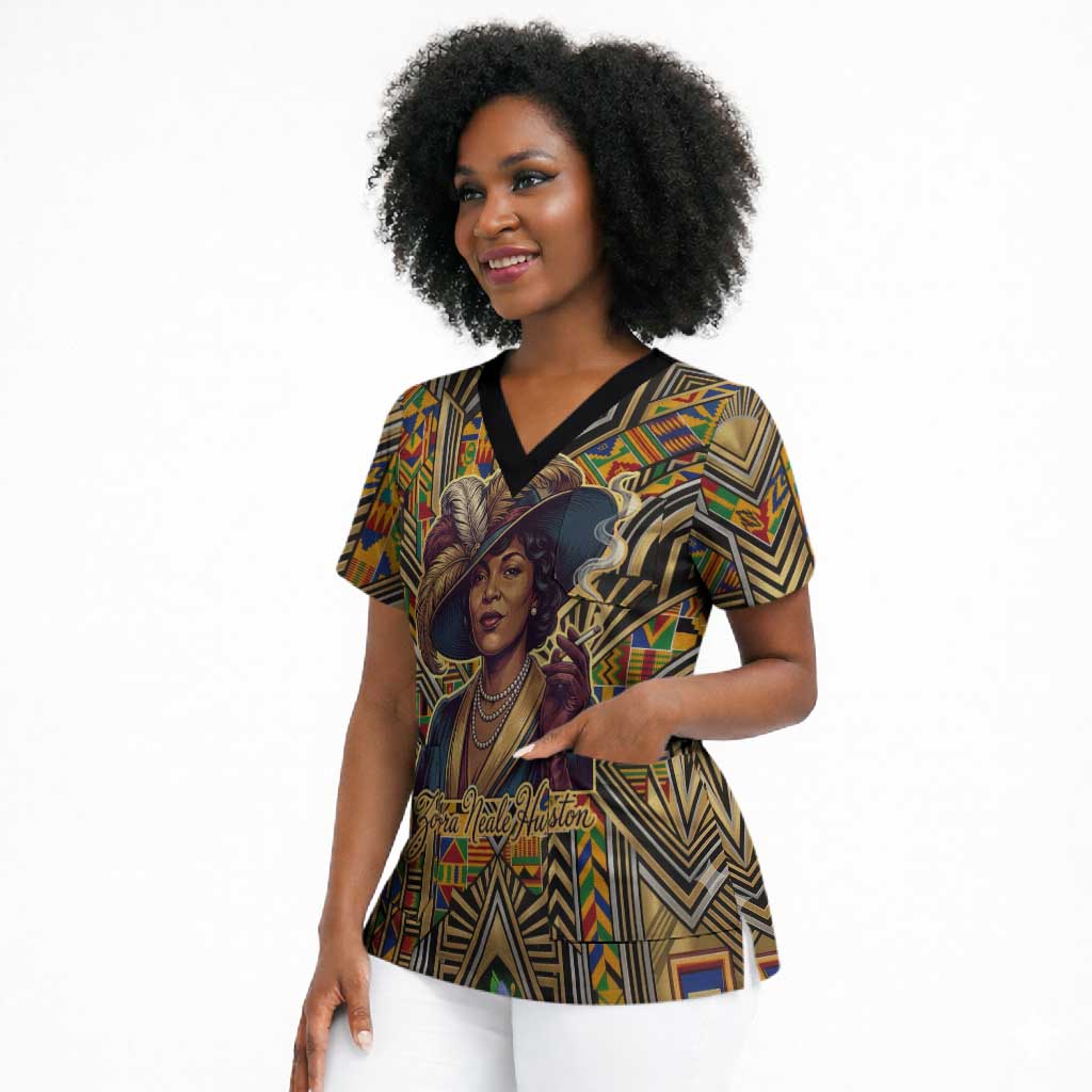 Zora Neale Hurston Scrub Top Bold Kente and Art Deco Pattern - I Am Not Tragically Colored - African Pride