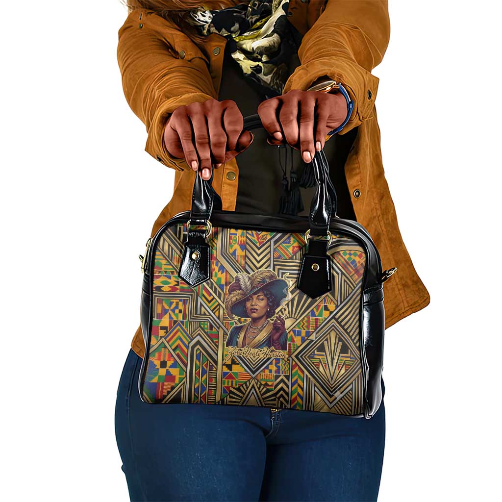 Zora Neale Hurston Shoulder Handbag Bold Kente and Art Deco Pattern - I Am Not Tragically Colored - African Pride
