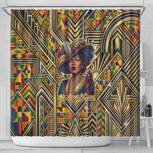 Zora Neale Hurston Shower Curtain Bold Kente and Art Deco Pattern - I Am Not Tragically Colored - African Pride