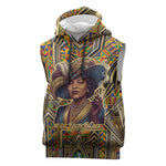 Zora Neale Hurston Sleeveless Hoodie Bold Kente and Art Deco Pattern - I Am Not Tragically Colored - African Pride