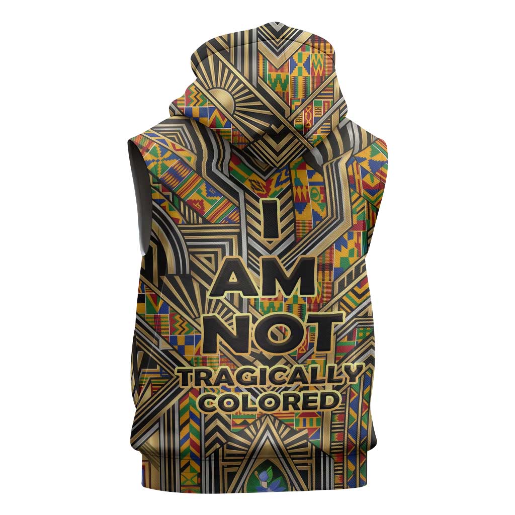 Zora Neale Hurston Sleeveless Hoodie Bold Kente and Art Deco Pattern - I Am Not Tragically Colored - African Pride