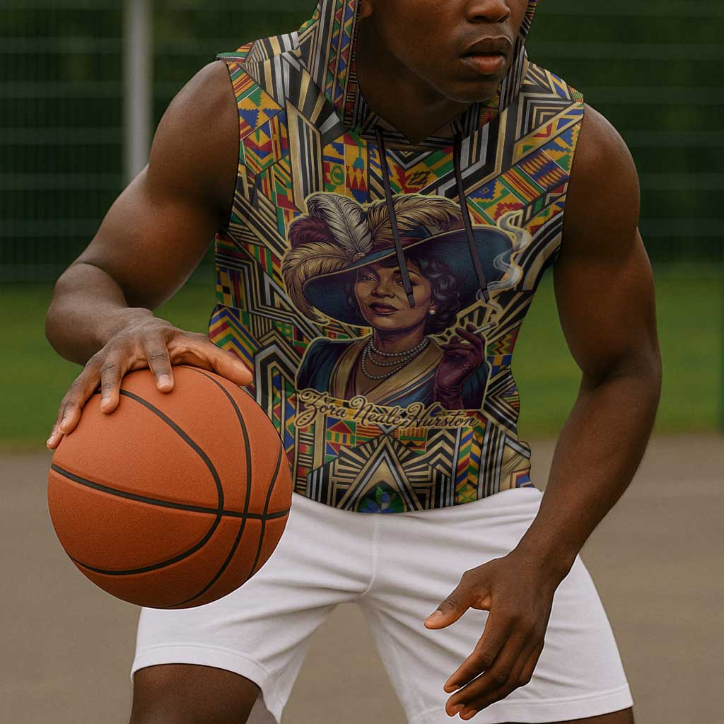 Zora Neale Hurston Sleeveless Hoodie Bold Kente and Art Deco Pattern - I Am Not Tragically Colored - African Pride